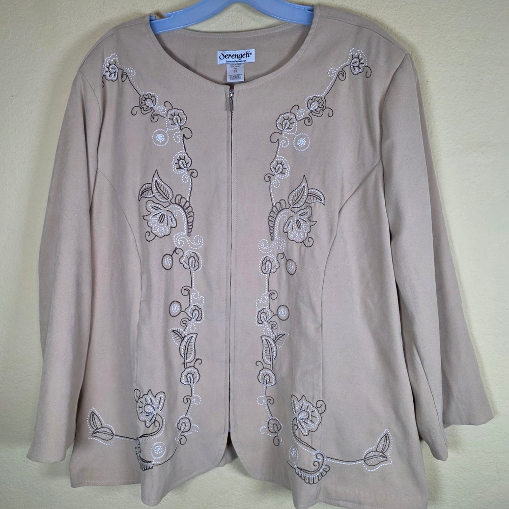 vintage Serengeti‎ 3X Tan Floral western Embroidered Full Zip shacket Pockets